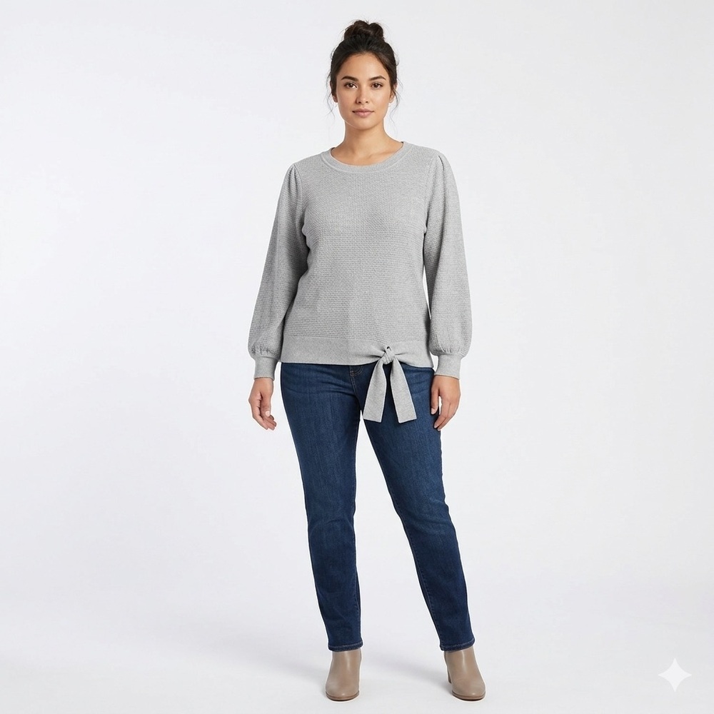 Simply Vera Vera Wang Light Gray Sweater with Bow Accent